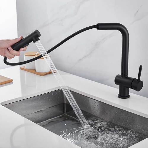 Europe Style SUS304Pull Out Kitchen Taps Matte Black Deck Mounted Kitchen Sink Mixer faucet