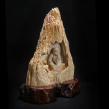 塑何化石手工雕刻达摩问禅