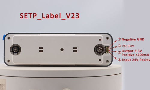 Diagram of SETP_Label_V23 Pick to Light Device Rear Interface and Power Requirements