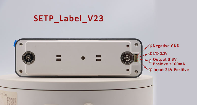Diagram of SETP_Label_V23 Pick to Light Device Rear Interface and Power Requirements
