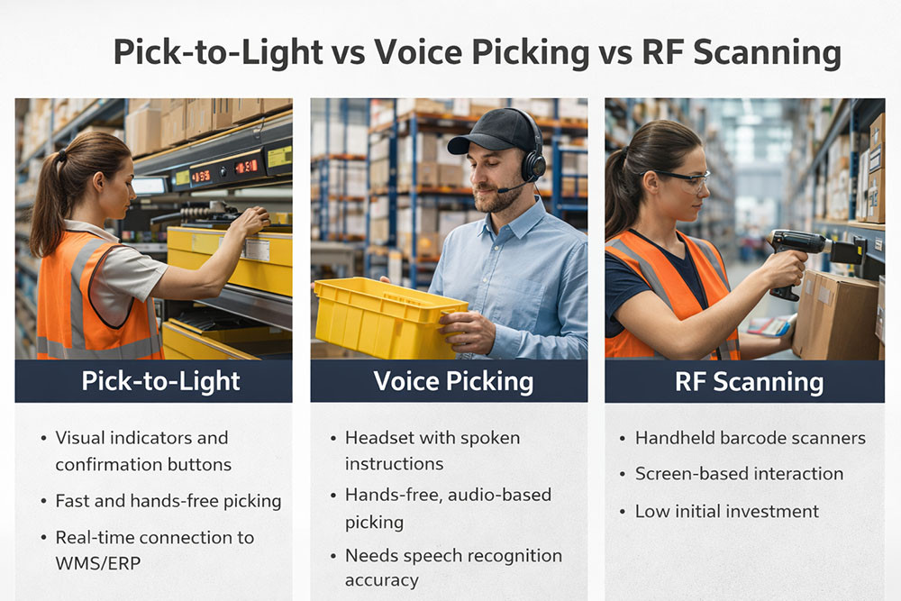 Pick to Light vs Voice Picking vs RF Scanning