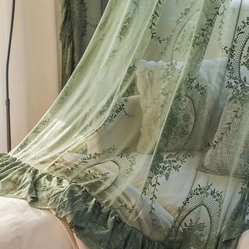 Vintage Green Floral Embroidery Sheer Curtain Lace Voile Drapery Home Decor