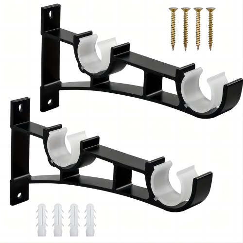 Aluminum Alloy | 28mm Curtain Rods for Curtains | Double Rod Brackets | Black White