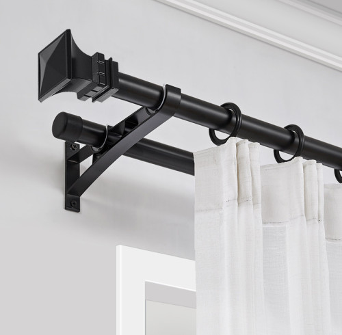 Aluminum Alloy | 28mm Curtain Rods for Curtains | Double Rod Brackets | Black White | Multiple Finial Options