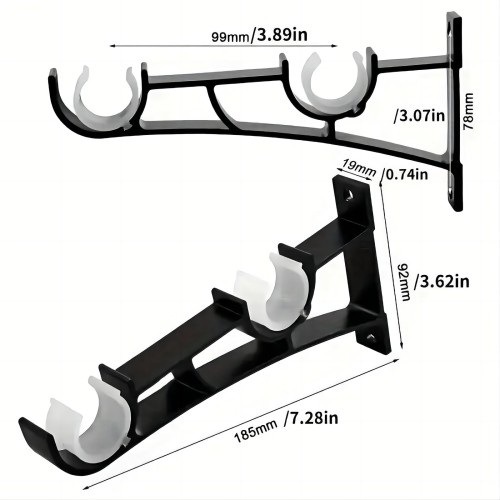 Aluminum Alloy | 28mm Curtain Rods for Curtains | Double Rod Brackets | Black White