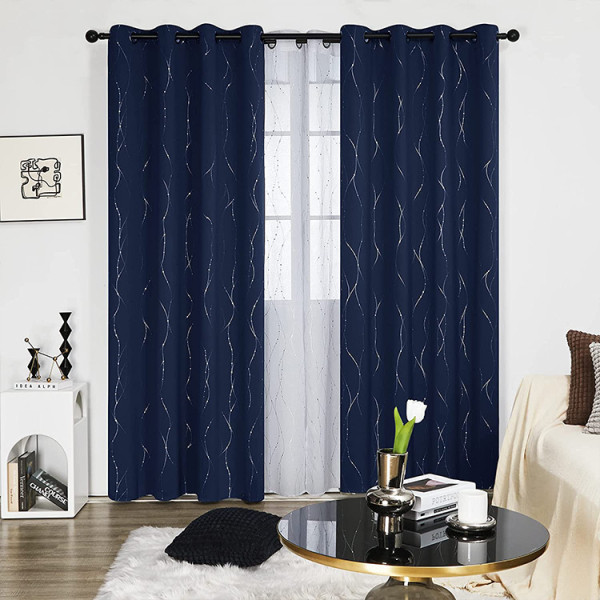 Silver Foil-Printed Waves and Dots Blackout Curtains | Thermal Curtains | Costom Curtain | Wholesale
