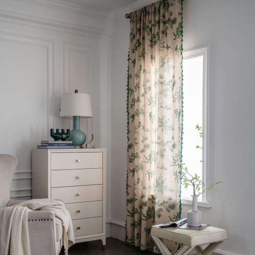 Tassel-Trimmed Botanical Light-filtering Curtains | Semi Blackout Curtains | Custom Curtain Factory