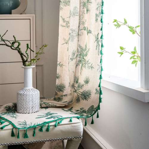 Tassel-Trimmed Botanical Light-filtering Curtains | Semi Blackout Curtains | Custom Curtain Factory