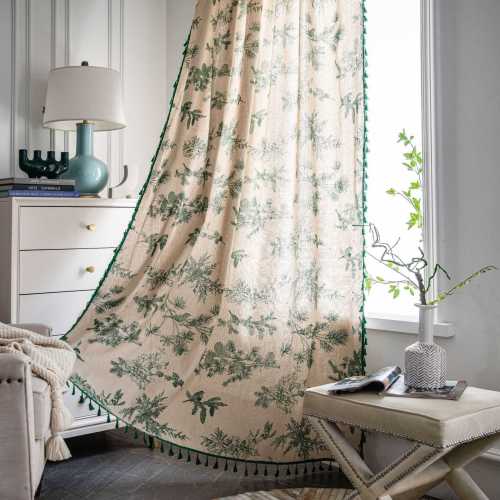 Tassel-Trimmed Botanical Light-filtering Curtains | Semi Blackout Curtains | Custom Curtain Factory