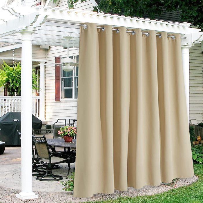 Outdoor Curtains for Patio | Blackout Waterproof Outside Curtains for Porch Pavilion Gazebo | Wind Resistant | Grommet Curtain