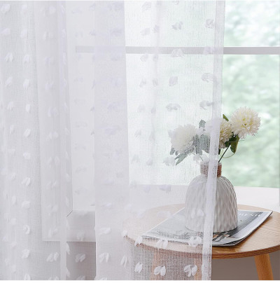 White Sheer Curtains for Living Room & Bedroom | Sheer Drapes with Tufted Pom Pom