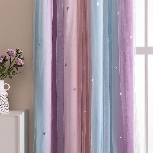 Rainbow Ombre Star Cutouts Blackout Curtains for Girls Bedroom Children's Room | Customizable Colors