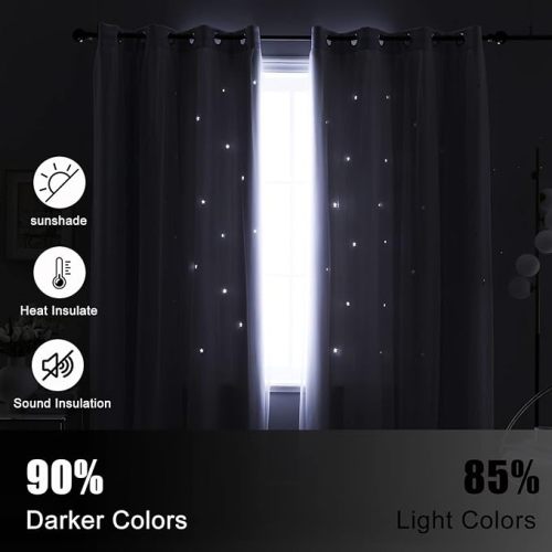 Solid Color Star Hollowout Blackout Curtains for Children's Room Bedroom | Customizable Colors