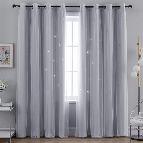 Solid Color Star Hollowout Blackout Curtains for Children's Room Bedroom | Customizable Colors