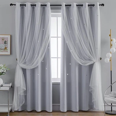Solid Color Star Hollowout Blackout Curtains for Children's Room Bedroom | Customizable Colors