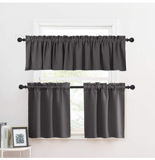 Kitchen Curtains | Café Curtains | Rod Pocket Kitchen Curtain Valance and Tiers Set | Curtain ODM