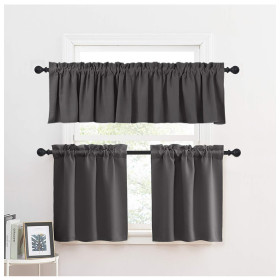 Kitchen Curtains Tiers | Café Curtains | Rod Pocket Kitchen Curtain Valance and Tiers Set | Curtain ODM