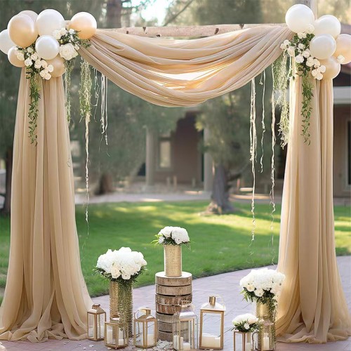 Solid Color Backdrop Curtain for Wedding | Chiffon Drapery Sheer Curtain | Ceremony Party Decoration | ODM OEM