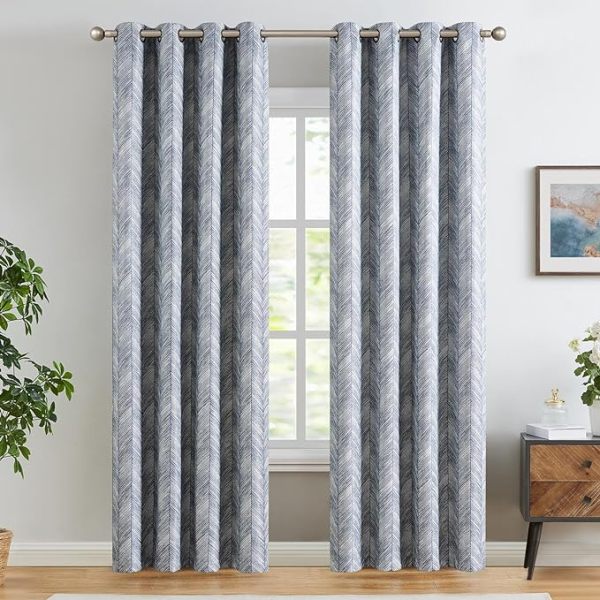 Blue Herringbone Pattern Jacquard Curtain | Blackout Curtains for Bedroom | Curtain Wholesale