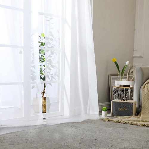 Chiffon Sheer White Curtains | Rod Pocket Sheer Drapes for Living Room & Bedroom