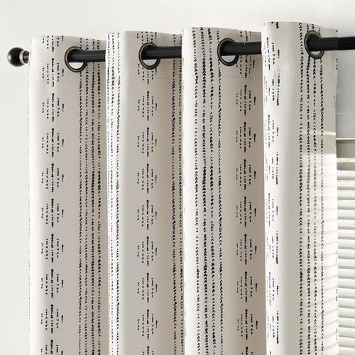 100% Blackout Curtains for Bedroom | Boho Style Geometric Printed Room Darkening Drapes