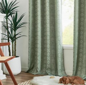 100% Full Blackout Curtains for Bedroom | Boho Style Geometric Printed Room Darkening Drapes