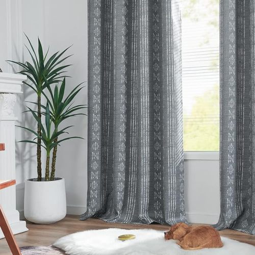 100% Blackout Curtains for Bedroom | Boho Style Geometric Printed Room Darkening Drapes