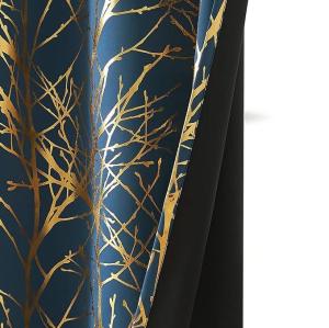 Gold Foil Blackout Curtains for Bedroom | Modern Custom Curtain for Living Room | Silver Blue Black