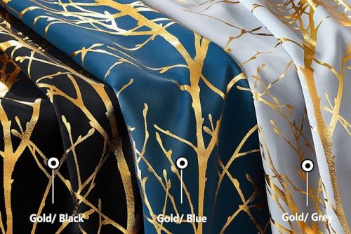 Gold Foil Blackout Curtains for Bedroom | Modern Shiny Custom Curtain for Living Room | Silver Blue Black | ODM OEM