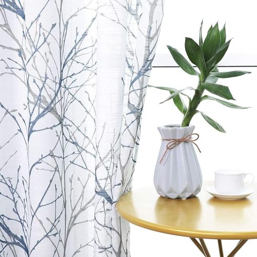 Faux Linen Print Sheer Curtains | Grommet Voile Sheer Drapes for Living Room | Wholesale