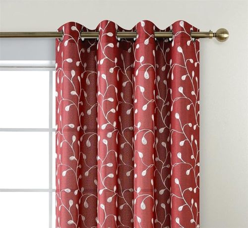 Floral Embroidered Semi Sheer Curtains | Linen Look Grommet Curtains for Living Room | Factory Custom Curtain | Wholesale