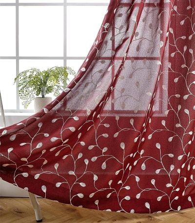 Floral Embroidered Semi Sheer Curtains | Linen Look Grommet Curtains for Living Room | Wholesale