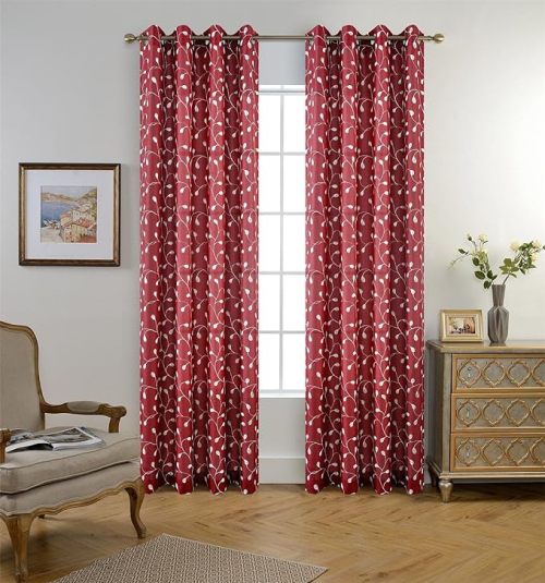 Floral Embroidered Semi Sheer Curtains | Linen Look Grommet Curtains for Living Room | Wholesale