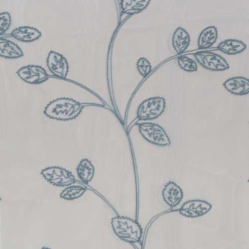 Blue Foral Leaf Embroidery Sheer Curtain for Bedroom Living Room | Curtains Manufacturer ODM/OEM