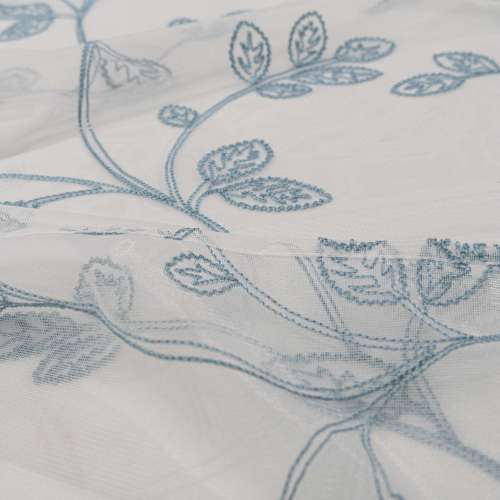 Blue Foral Leaf Embroidery Sheer Curtain for Bedroom Living Room | Curtains Manufacturer ODM/OEM