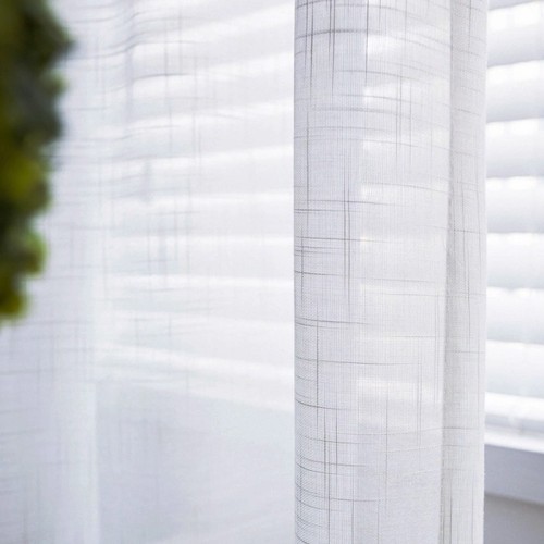 Faux Linen White Sheer Curtains | Rod Pocket Voile Curtains for Living Room | Curtain Factory