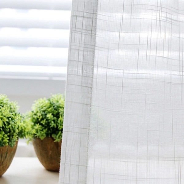 Faux Linen White Sheer Curtains | Rod Pocket Voile Curtains for Living Room | Curtain Factory