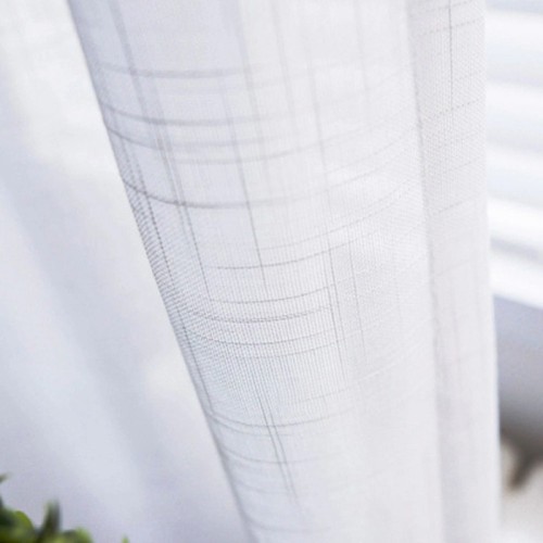 Faux Linen White Sheer Curtains | Rod Pocket Voile Curtains for Living Room | Curtain Factory