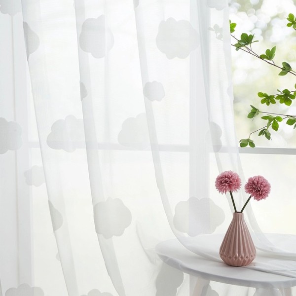 Cloud Pattern White Sheer Curtain for Children's Room | Cute Sheer Drapes for Girl & Boy's Room