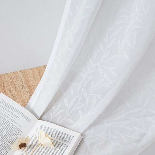 Leaves Pattern White Sheer Curtain for Living Room | Custom White Sheer Drapes for Bedroom