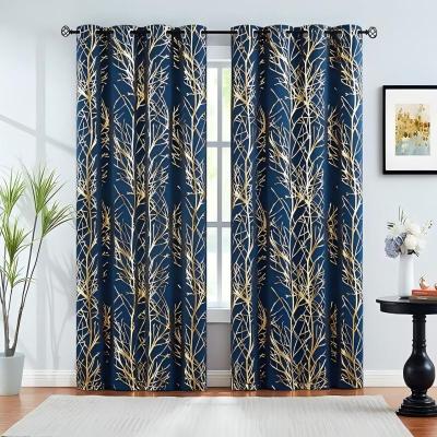 Gold Foil Blackout Curtains for Bedroom | Modern Custom Curtain for Living Room | Silver Blue Black