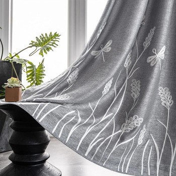 Gray Flowers Embroidery Sheer Curtains with Blackout Curtains | Double-Layer Custom Light Blocking Panels Drapery