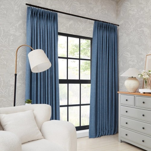 Solid Color Linen Texture Blackout Curtains for Living Room | Permanently Flame Resistant Curtains