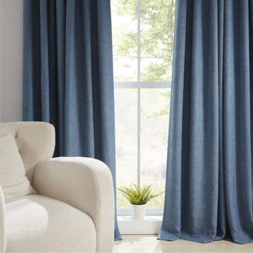 Solid Color Linen Texture Blackout Curtains for Living Room | Permanently Flame Resistant Curtains