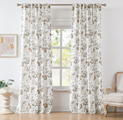 Elegant Floral Pattern Printed Blackout Curtains | Light-Filtering Drapes for Bedroom & Living Room