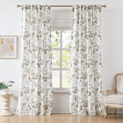 Elegant Floral Pattern Printed Curtains | Light-Filtering Drapes for Bedroom & Living Room