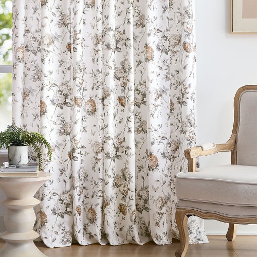 Elegant Floral Pattern Printed Curtains | Light-Filtering Drapes for Bedroom & Living Room