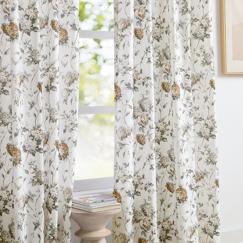 Elegant Floral Pattern Printed Curtains | Light-Filtering Drapes for Bedroom & Living Room