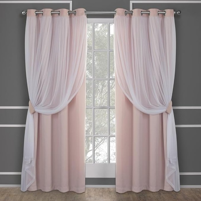 Pink Double Layer Blackout Curtains | Layered Solid Room Darkening Curtains for Girls' Room