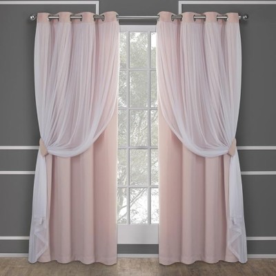 Pink Blackout Curtains | Layered Solid Room Darkening and Sheer Curtain